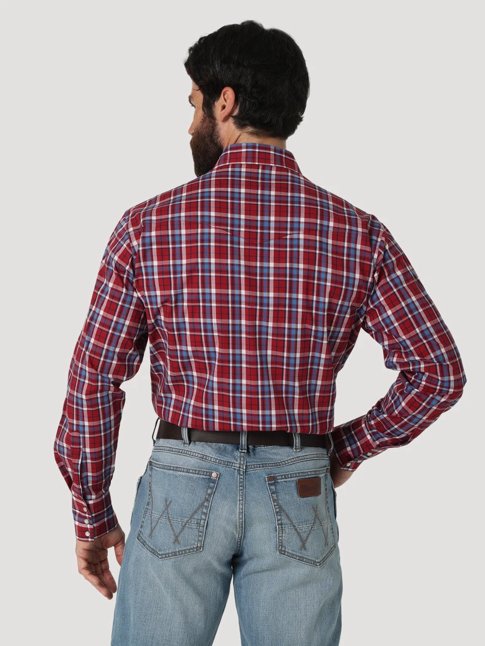 Wrangler Men's Red Plaid Wrinkle Resist Snap Shirt 4 Wrangler Men's Red Plaid Wrinkle Resist Snap Shirt - Image 2