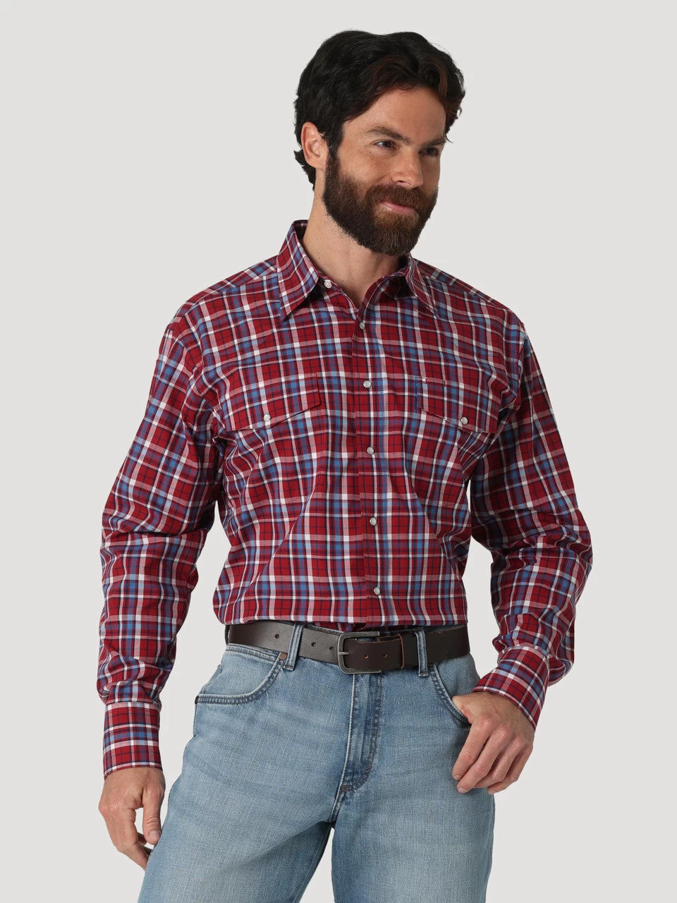 Wrangler Men's Red Plaid Wrinkle Resist Snap Shirt 3 Wrangler Men's Red Plaid Wrinkle Resist Snap Shirt