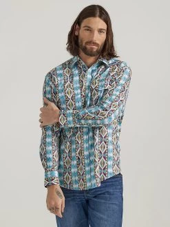 Wrangler Men's Checotah Dusty Blue Diamond Western Shirt -Cowboy Store 112326319 ALT1