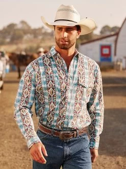 Wrangler Men's Checotah Dusty Blue Diamond Western Shirt
