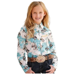 Cruel Girls Western Print Blue Long Sleeve Snap Shirt