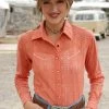 Cruel Denim Women's Orange Long Sleeve Lace Western Shirt