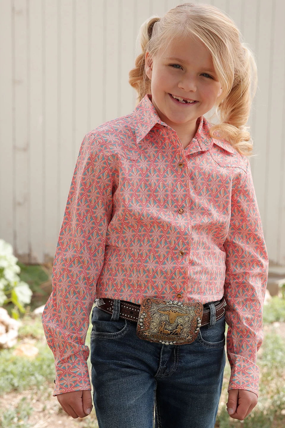 Cruel Girl's Pink Print Long Sleeve Western Snap Shirt 3 Cruel Girl's Pink Print Long Sleeve Western Snap Shirt