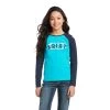 Ariat Girl's REAL Aztec Logo Lake Blue T-Shirt -Cowboy Store F21 GLS WEST 10037345 front