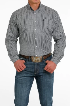 Men's Cinch Printed Grey Long Sleeve Shirt