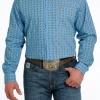 Cinch Men's Long Sleeve Blue Geometric Print Shirt 1 Cinch Men's Long Sleeve Blue Geometric Print Shirt -Cowboy Store Long Sleeve Print Blue Mtw1105539 S 1 79545