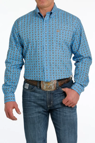 Cinch Men's Long Sleeve Blue Geometric Print Shirt 3 Cinch Men's Long Sleeve Blue Geometric Print Shirt