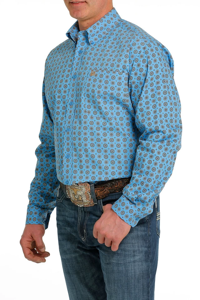 Cinch Men's Long Sleeve Blue Geometric Print Shirt 4 Cinch Men's Long Sleeve Blue Geometric Print Shirt - Image 2
