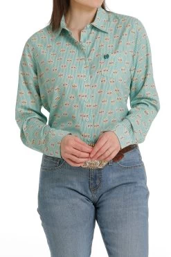 Cinch Women's Long Sleeve ArenaFlex Green Print Shirt