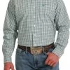 Cinch Men's Green Plaid Long Sleeve Button Down Shirt