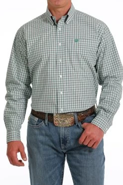 Cinch Men's Green Plaid Long Sleeve Button Down Shirt