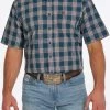 Cinch Men's Teal Plaid Short Sleeve Shirt
