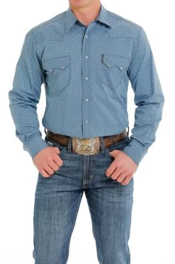 Cinch Men's Long Sleeve Modern Fit Blue Print Snap Shirt -Cowboy Store MTW1301064 2