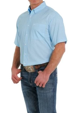 Cinch Men's Light Blue Diamond Print Short Sleeve ArenaFlex Shirt -Cowboy Store MTW1704111 3