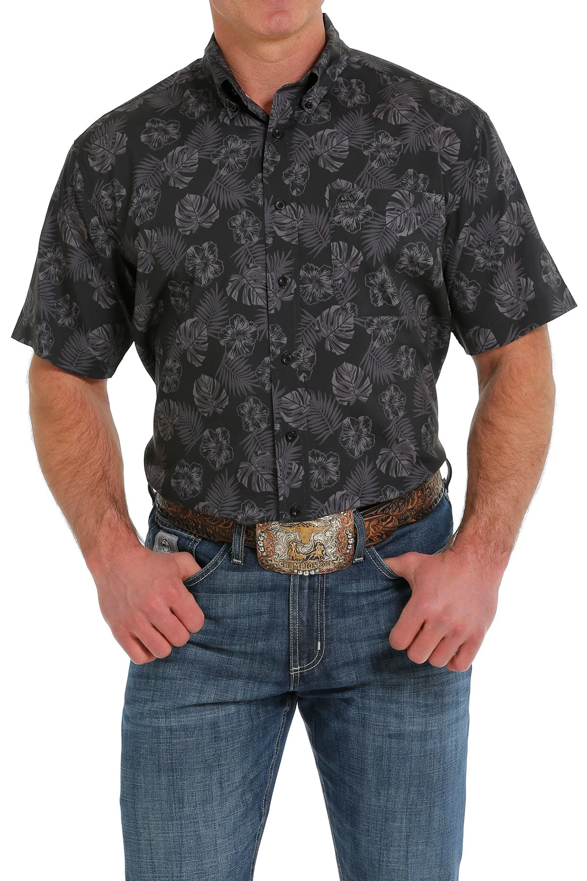 Cinch Men's Black Hawaiian Print Short Sleeve ArenaFlex Shirt 3 Cinch Men's Black Hawaiian Print Short Sleeve ArenaFlex Shirt