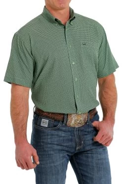 Cinch Men's ArenaFlex Printed Green Short Sleeve Shirt