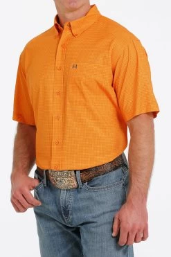 Cinch Men's Orange Patterned ArenaFlex Short Sleeve Shirt 7 Cinch Men's Orange Patterned ArenaFlex Short Sleeve Shirt -Cowboy Store MTW1704119 2