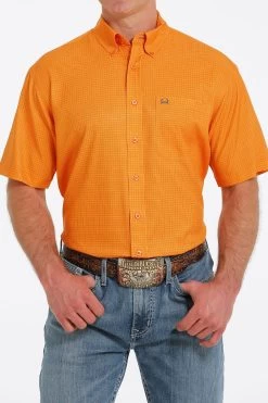 Cinch Men's Orange Patterned ArenaFlex Short Sleeve Shirt