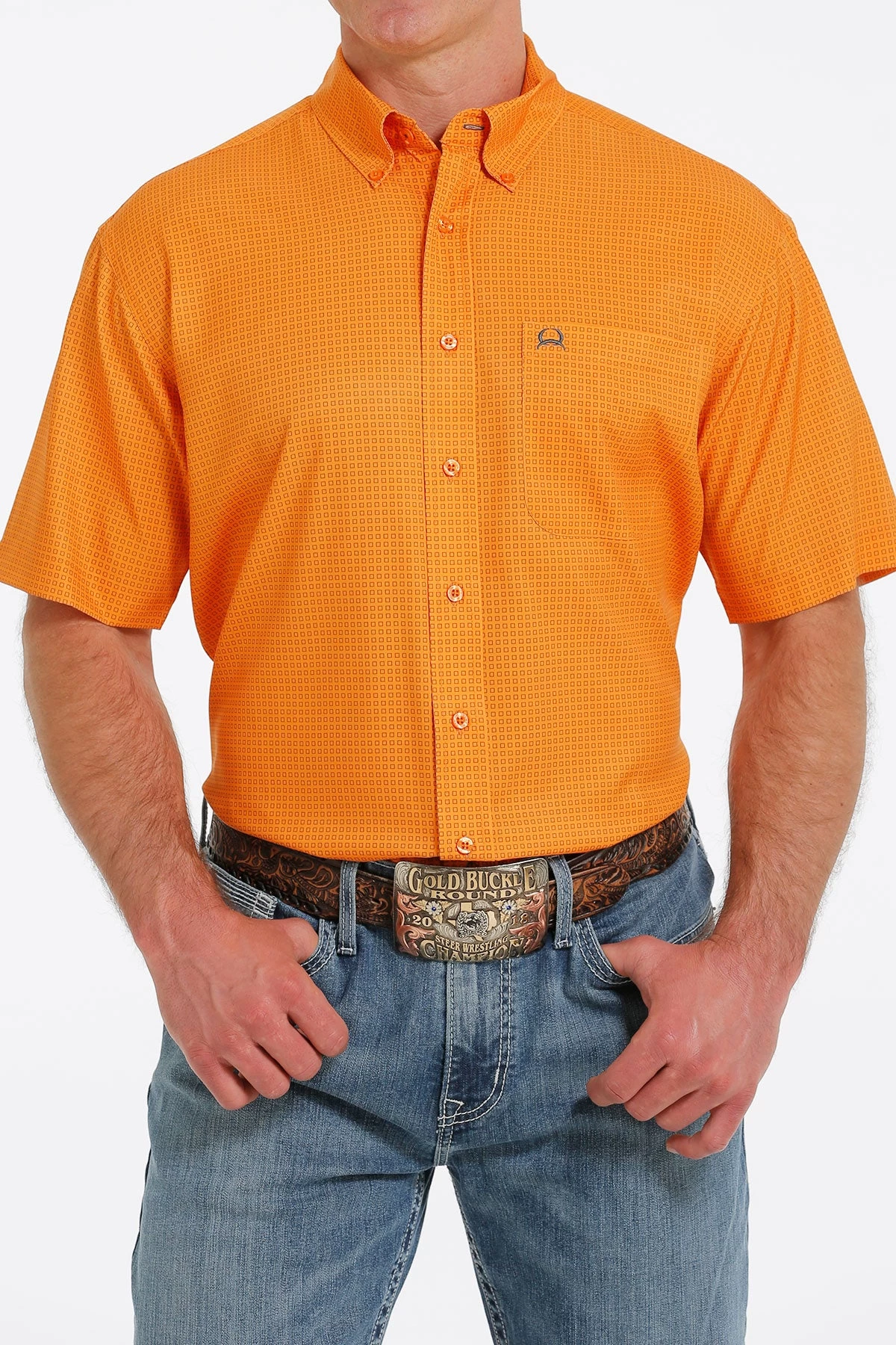 Cinch Men's Orange Patterned ArenaFlex Short Sleeve Shirt 3 Cinch Men's Orange Patterned ArenaFlex Short Sleeve Shirt