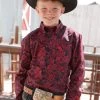 Cinch Boy's Navy/Red Paisley Print Long Sleeve Shirt 1 Cinch Boy's Navy/Red Paisley Print Long Sleeve Shirt -Cowboy Store MTW7060314