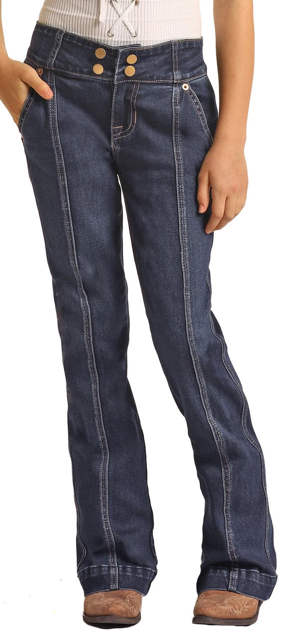 Rock & Roll Girl's Sailor Buttons Trouser Jean 3 Rock & Roll Girl's Sailor Buttons Trouser Jean