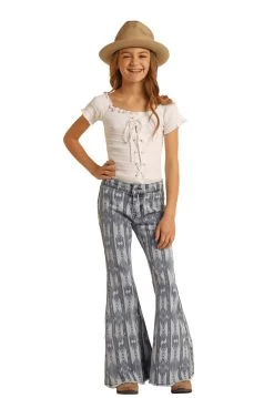 Rock & Roll Girl’s Blue Aztec Bell Bottom Jeans