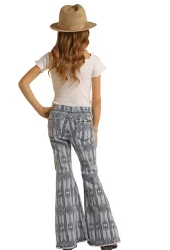 Rock & Roll Girl’s Blue Aztec Bell Bottom Jeans -Cowboy Store ScreenShot2022 07 27at10.25.35AM