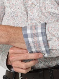 Wrangler Men's 20X Competition Advanced Comfort Grey Paisley Shirt -Cowboy Store Wrangler 112317137 20x competition shirt grey orange paisley sleeve detail 1200x 67304