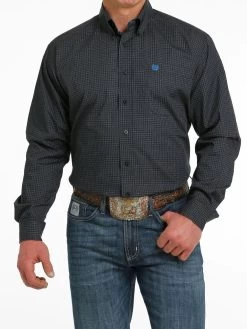 Men's Cinch Navy Printed Long Sleeve Shirt