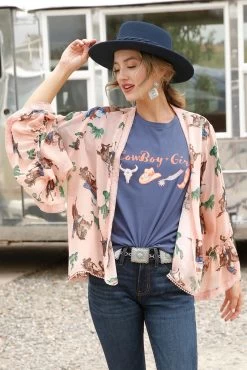 Cruel Denim Women's Bucking Horse Peach Kimono
