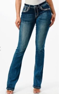 Grace In LA Women's Jeans With Feather Faux