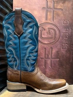 Circle G Tn/Brown/Blue Embroidery Sq. Toe J7103