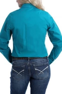 Women's Cinch Teal Solid Button-Down Shirt-Teal -Cowboy Store msw9164167 4 2242 general