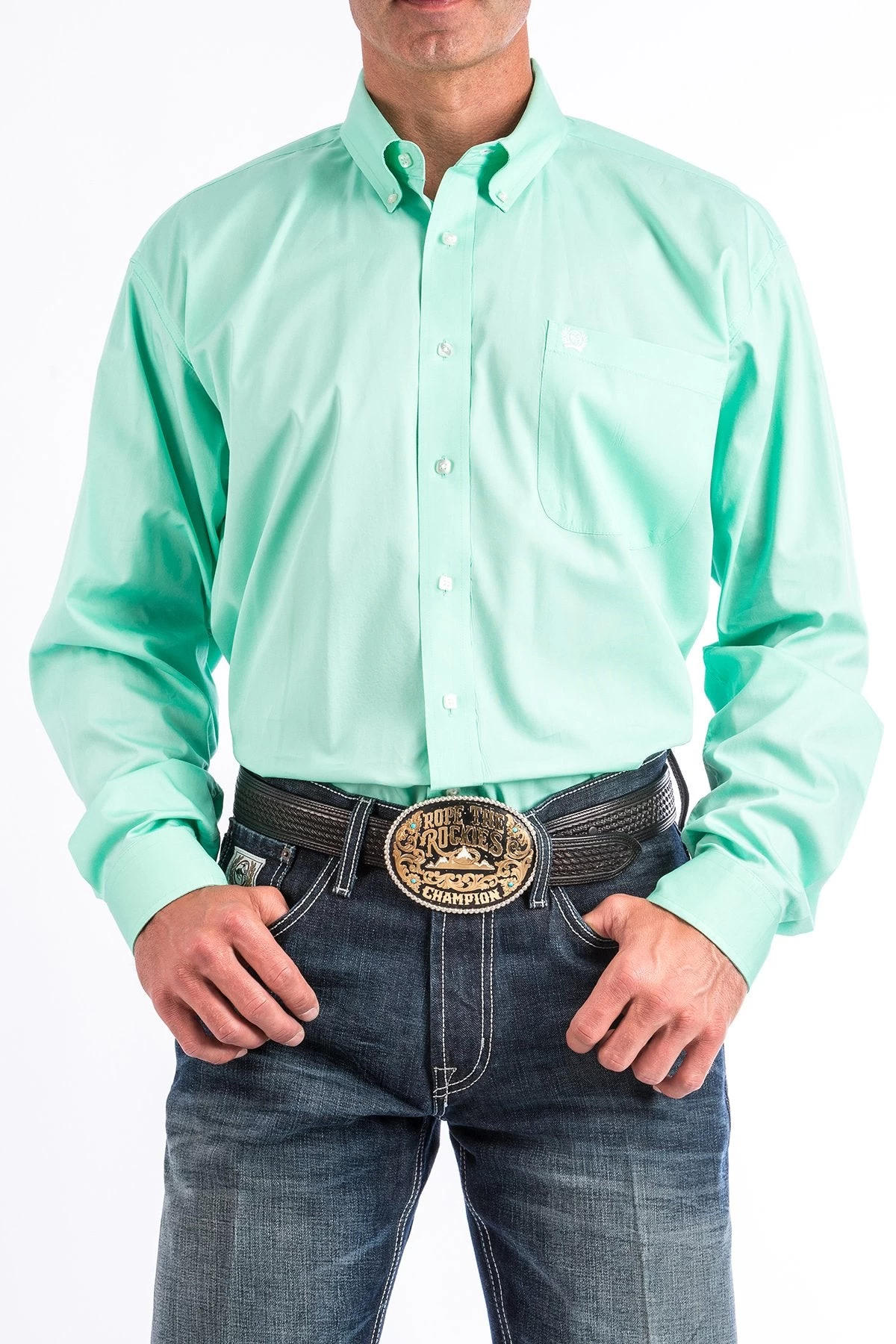 Cinch Men's Solid Mint Long Sleeve Button-Down Shirt 3 Cinch Men's Solid Mint Long Sleeve Button-Down Shirt