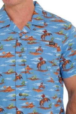 Cinch Men's Blue Bucking Horse Short Sleeve Camp Shirt -Cowboy Store mtw1401024 4 1534 general