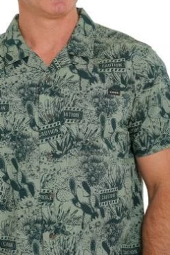 Cinch Men's Green Caution Cactus Short Sleeve Camp Shirt -Cowboy Store mtw1401026 4 1398 general