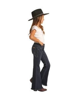 Rock & Roll Girl's Button Bell Bottom Jeans 7 Rock & Roll Girl's Button Bell Bottom Jeans -Cowboy Store panhandle slim jeans rock roll denim girls dark wash front seam flare jeans rrgd7przrb 34058278928542 5000x 24e8a879 c6ae 48d5 a342 682efe3e86c7